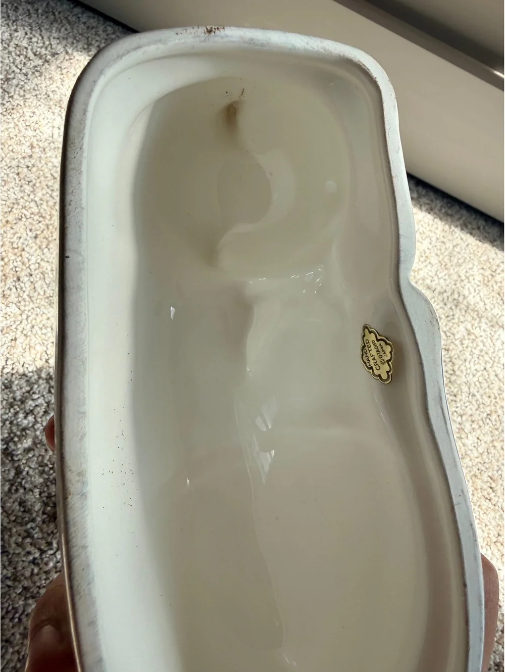 Vintage Otagiri Ceramic Sleeping Cat Trinket Dish with Blue Bow